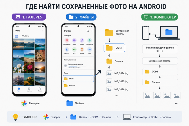 Поиск сохраненных фото и папки галереи на Android