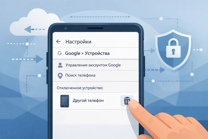 Отвязывание устройства от аккаунта Google в меню настроек смартфона.